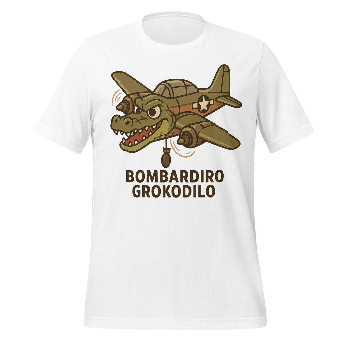 Image of the AI Brainrot Character BOMBARDIRO GROKODILO T-Shirt (unisex) White / M.