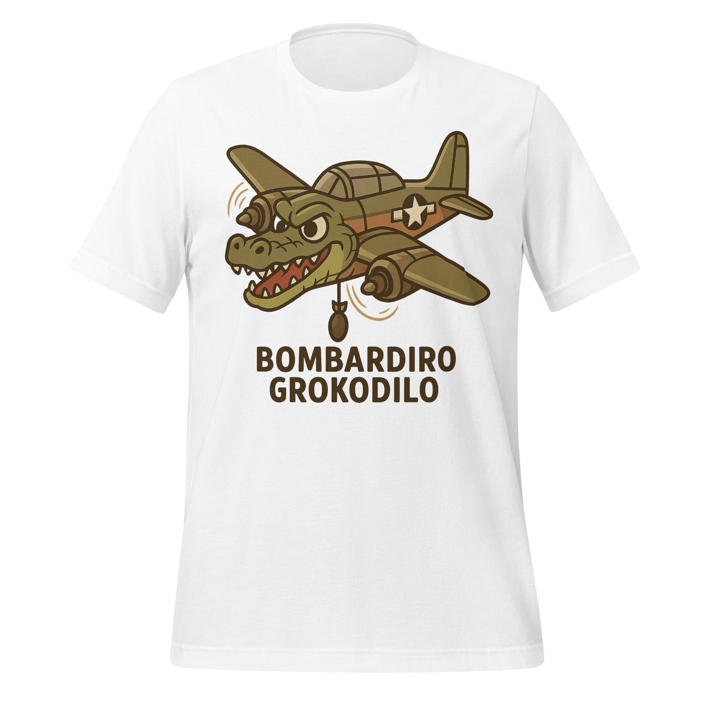 Image of the AI Brainrot Character BOMBARDIRO GROKODILO T-Shirt (unisex) White / M.