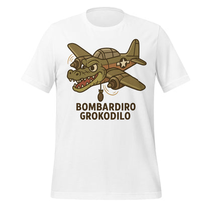 Image of the AI Brainrot Character BOMBARDIRO GROKODILO T-Shirt (unisex) White / M.
