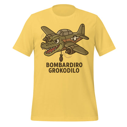 Image of the AI Brainrot Character BOMBARDIRO GROKODILO T-Shirt (unisex) Yellow / M.