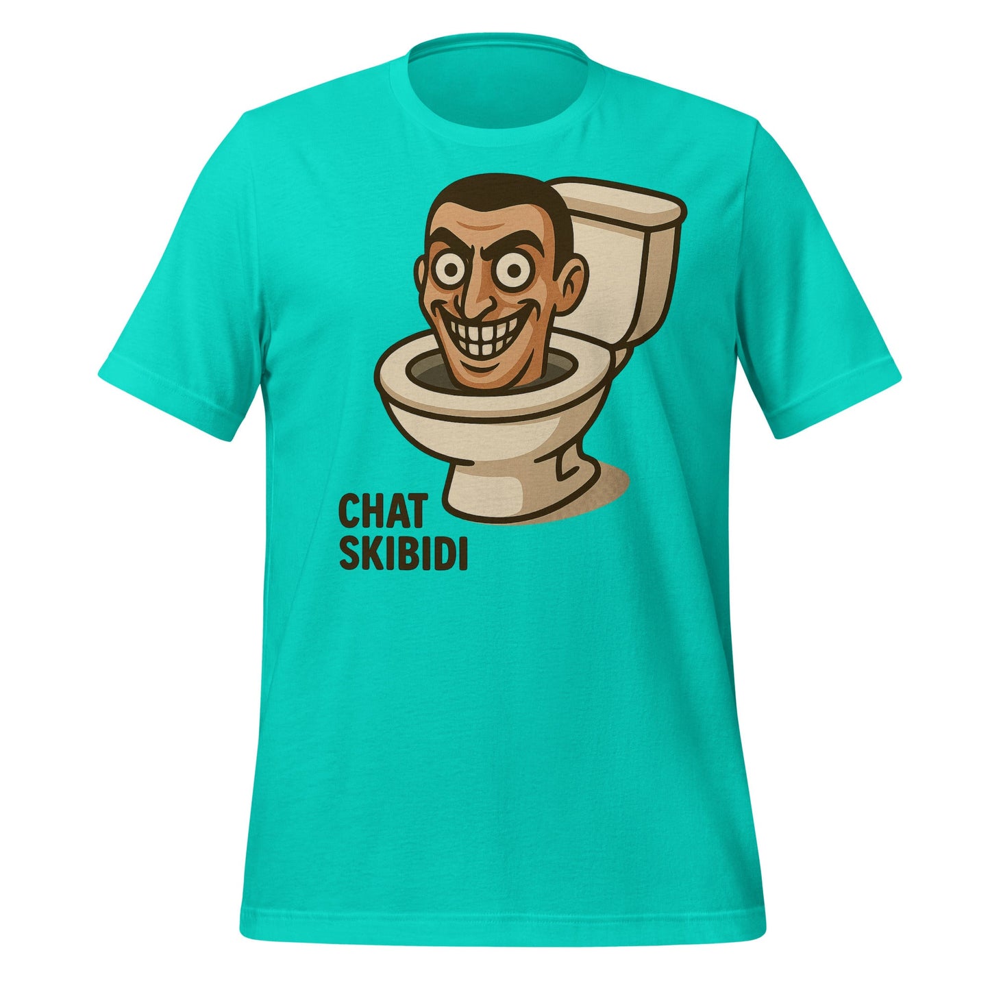 Image of the AI Brainrot Character CHAT SKIBIDI T-Shirt (unisex) Teal / XS.
