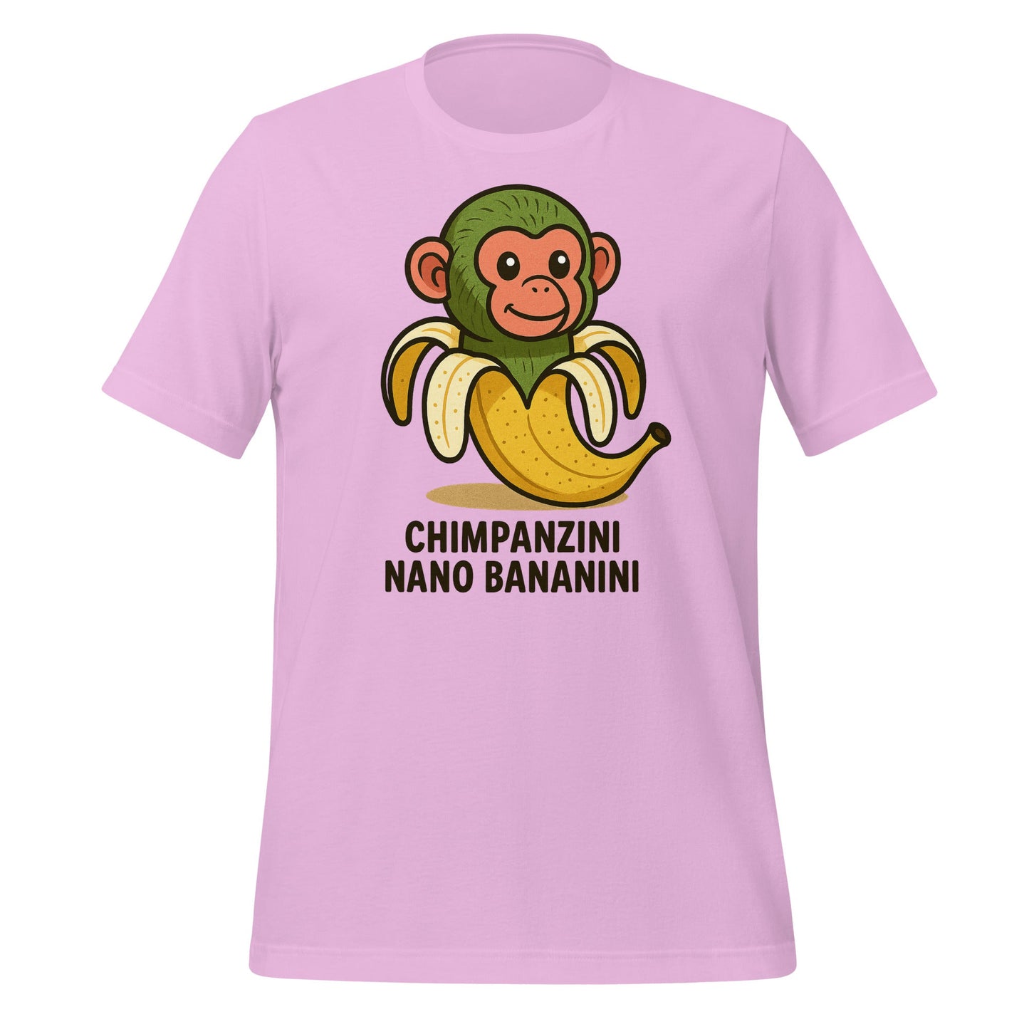 Image of the AI Brainrot Character CHIMPANZINI NANO BANANINI T-Shirt (unisex) Lilac / M.