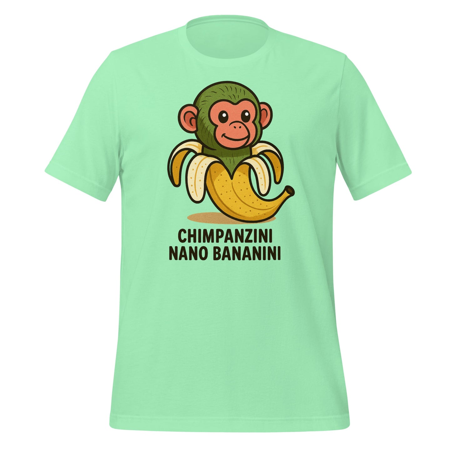 Image of the AI Brainrot Character CHIMPANZINI NANO BANANINI T-Shirt (unisex) Mint / M.
