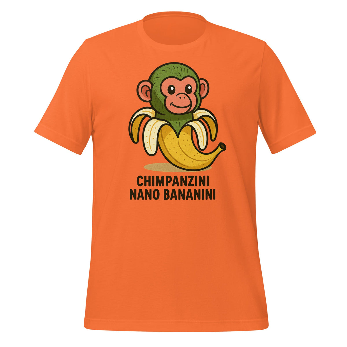 Image of the AI Brainrot Character CHIMPANZINI NANO BANANINI T-Shirt (unisex) Orange / M.