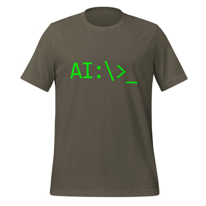 Product mockup photo of the AI Command Prompt T Shirt (unisex) Army / M.