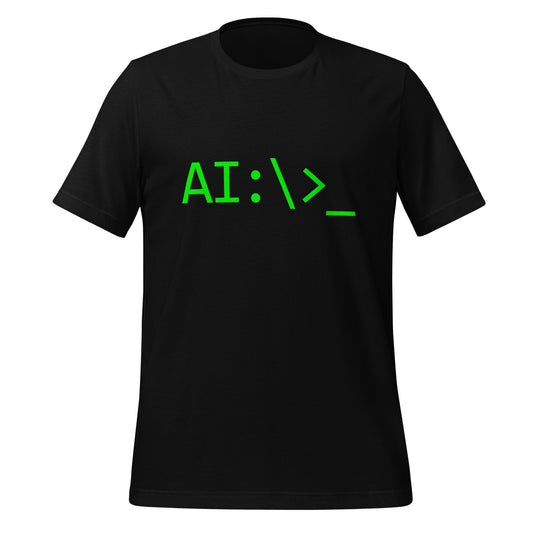 Product mockup photo of the AI Command Prompt T Shirt (unisex) Black / M.