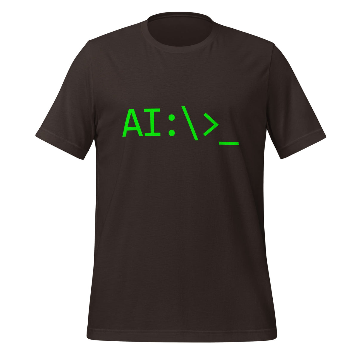 Product mockup photo of the AI Command Prompt T Shirt (unisex) Brown / M.
