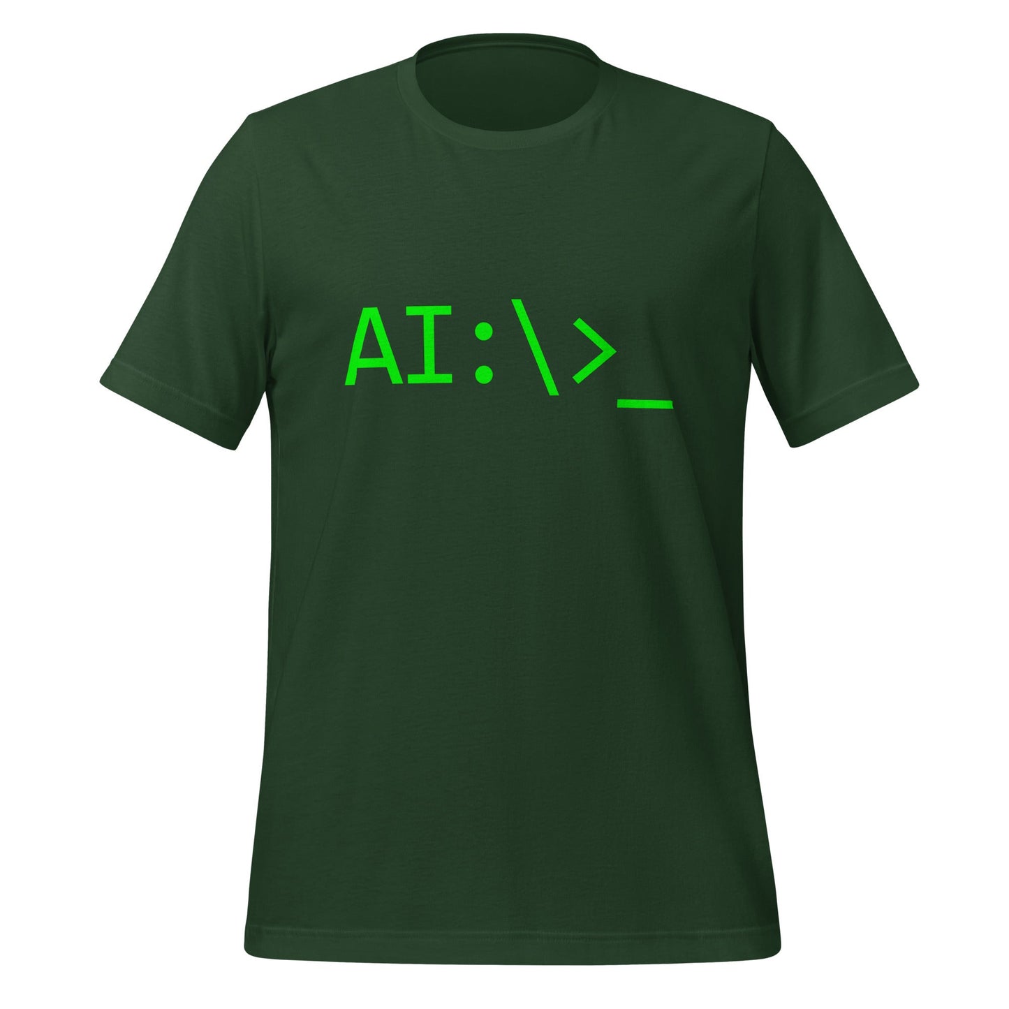 Product mockup photo of the AI Command Prompt T Shirt (unisex) Forest / M.