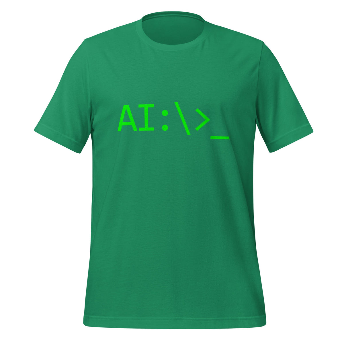 Product mockup photo of the AI Command Prompt T Shirt (unisex) Kelly / M.