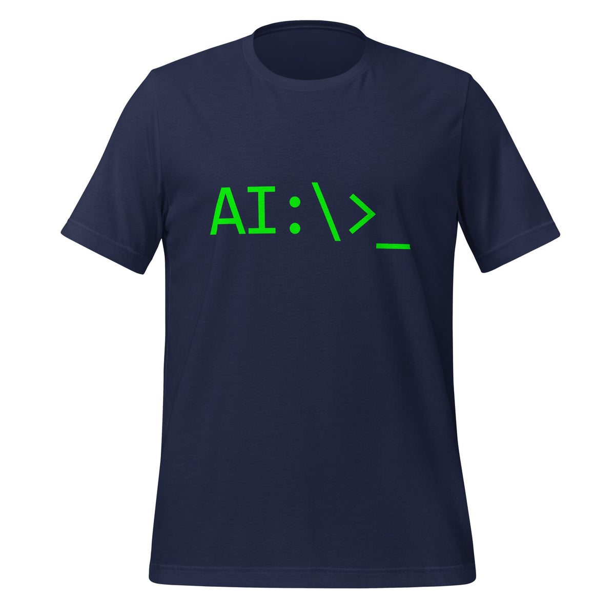 Product mockup photo of the AI Command Prompt T Shirt (unisex) Navy / M.