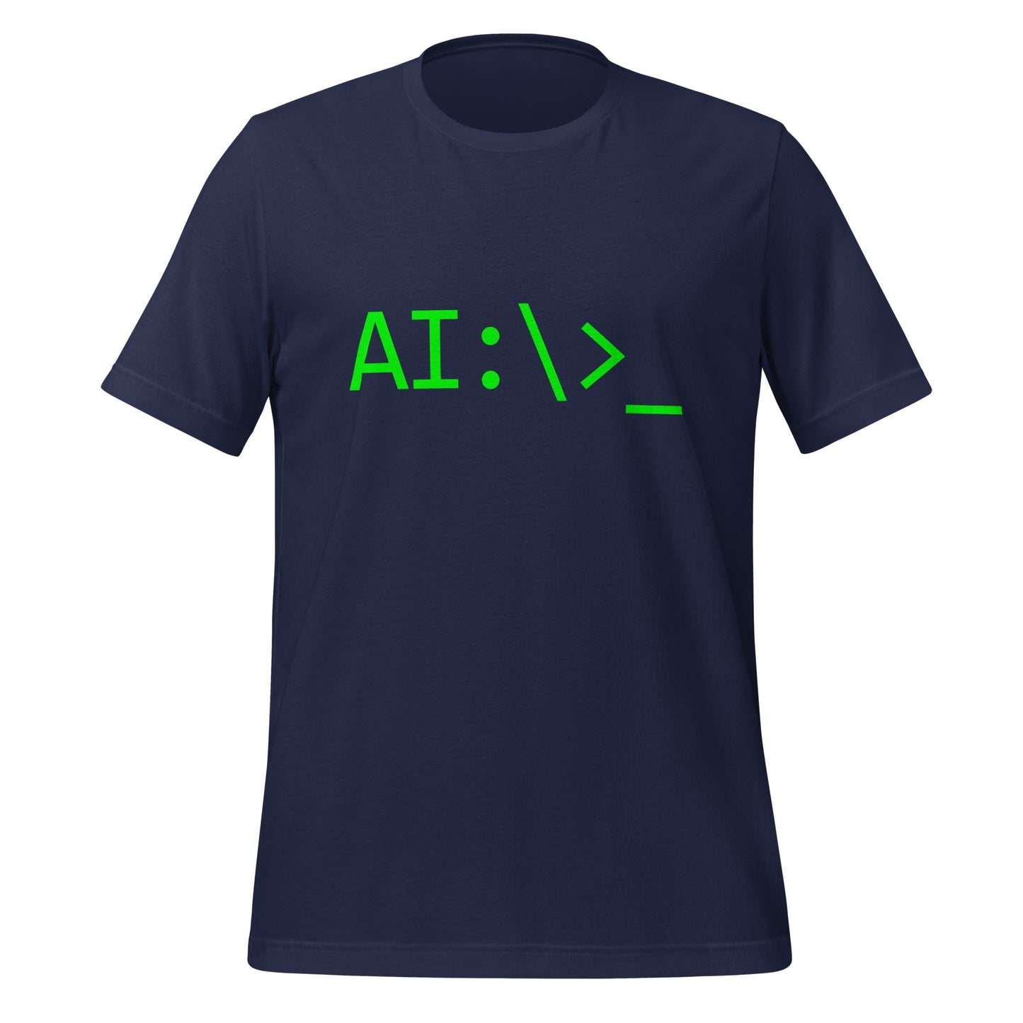 Product mockup photo of the AI Command Prompt T Shirt (unisex) Navy / M.