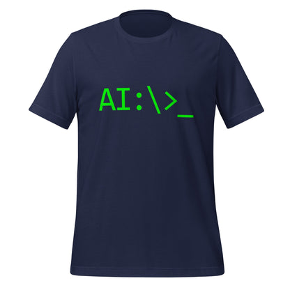 Product mockup photo of the AI Command Prompt T Shirt (unisex) Navy / M.