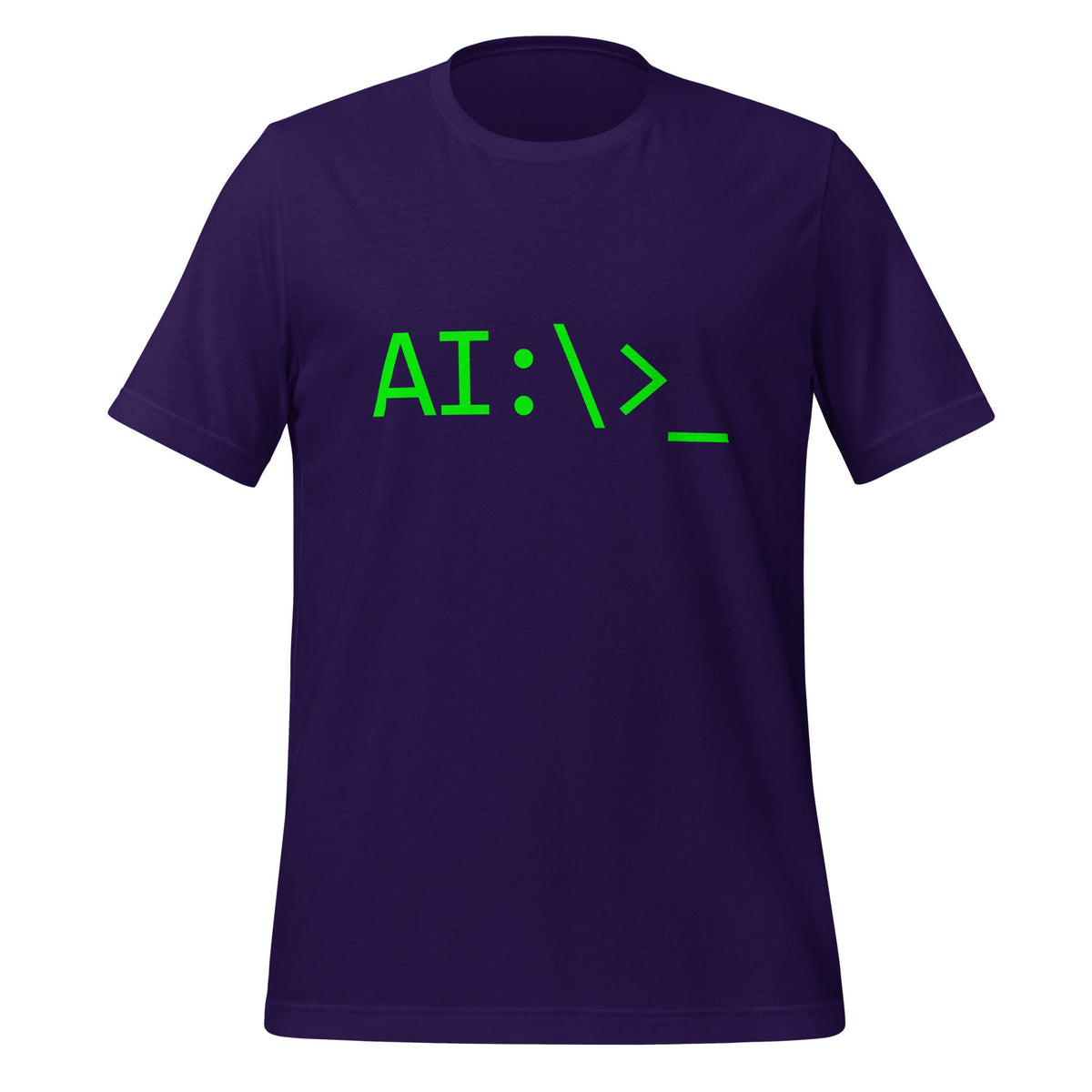 Product mockup photo of the AI Command Prompt T Shirt (unisex) Team Purple / M.