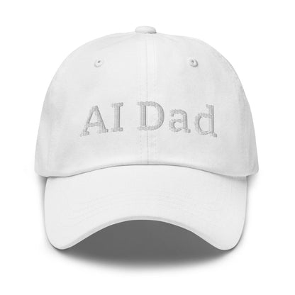 Product mockup photo of the AI Dad Cap White.