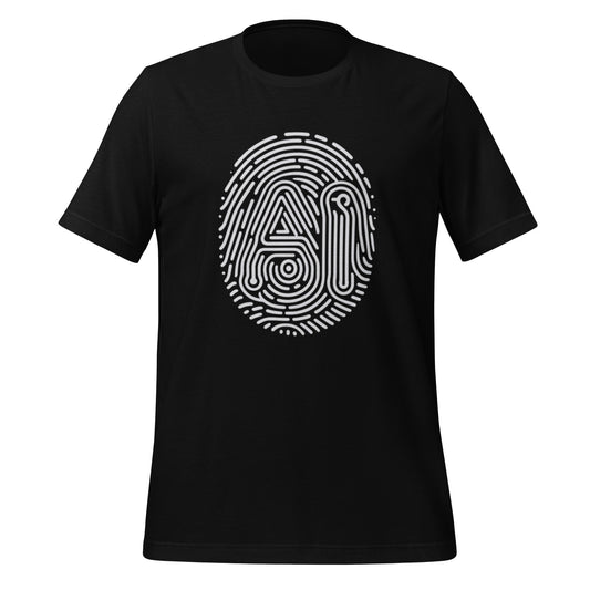 Product mockup photo of the AI Fingerprint T Shirt (unisex) Black / M.