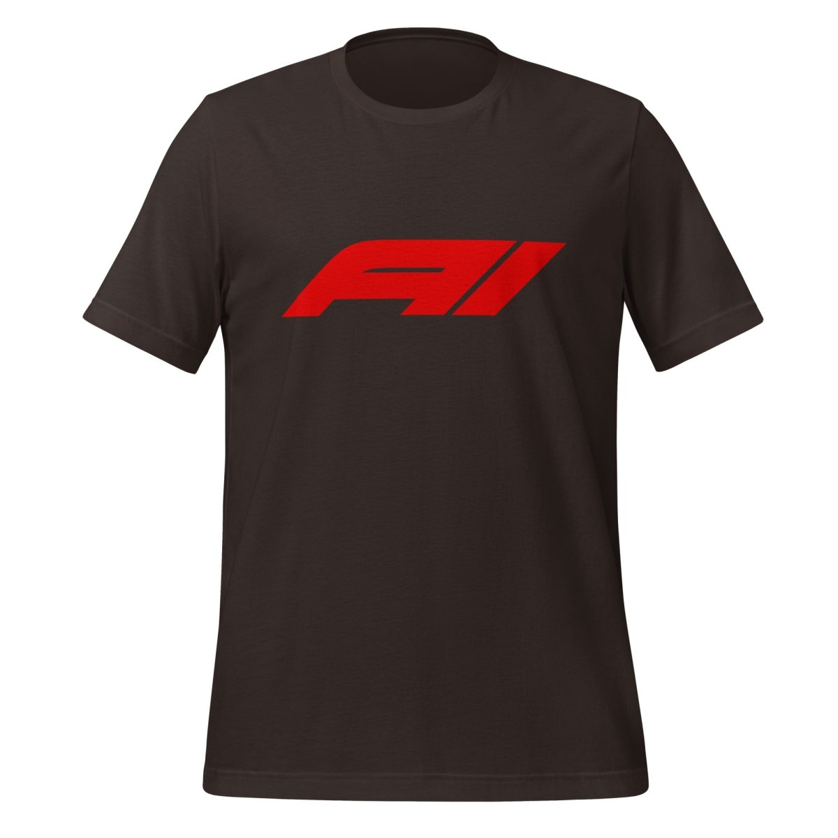 Product mockup photo of the AI for Racing Fans T Shirt (unisex) Brown / M.