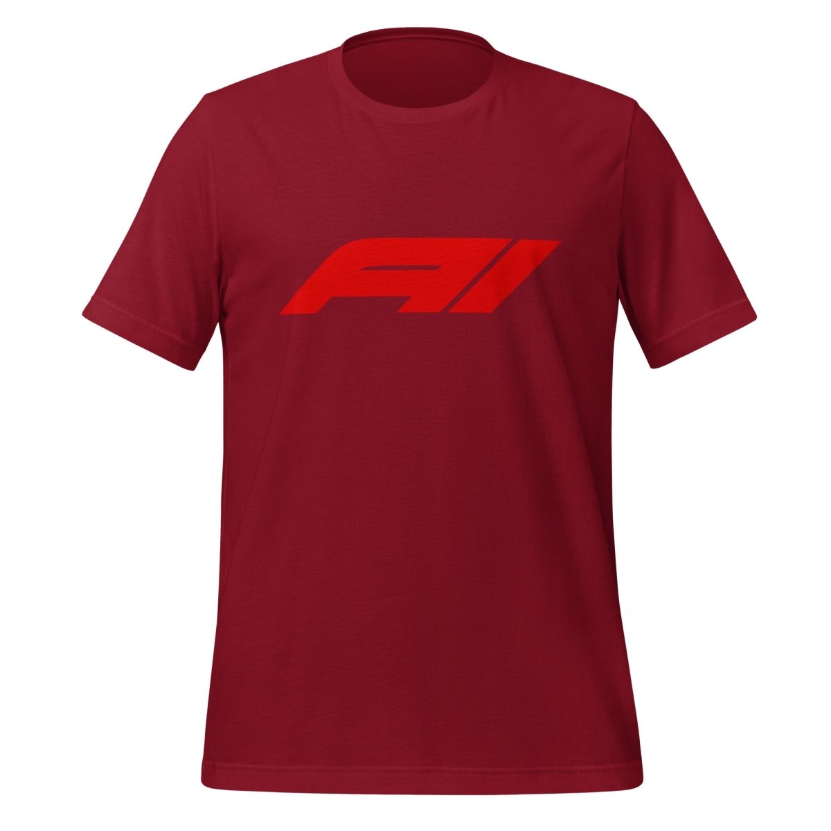 Product mockup photo of the AI for Racing Fans T Shirt (unisex) Cardinal / M.