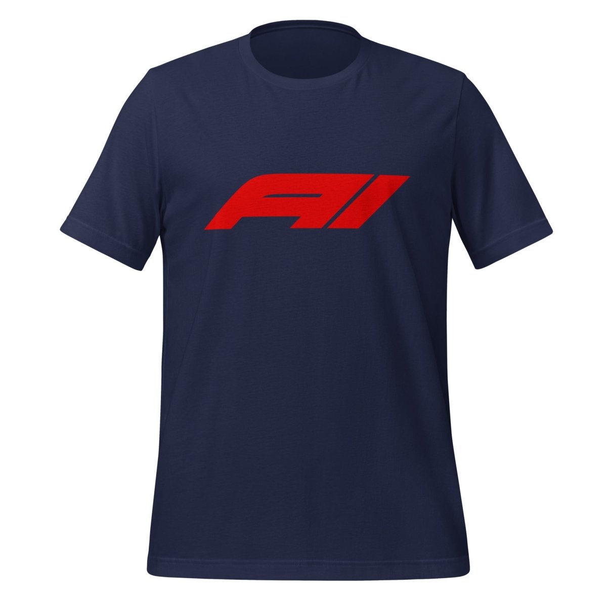 Product mockup photo of the AI for Racing Fans T Shirt (unisex) Navy / M.