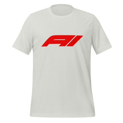 Product mockup photo of the AI for Racing Fans T Shirt (unisex) Silver / M.