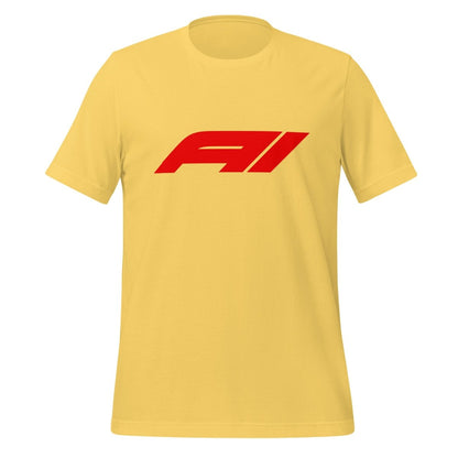 Product mockup photo of the AI for Racing Fans T Shirt (unisex) Yellow / M.