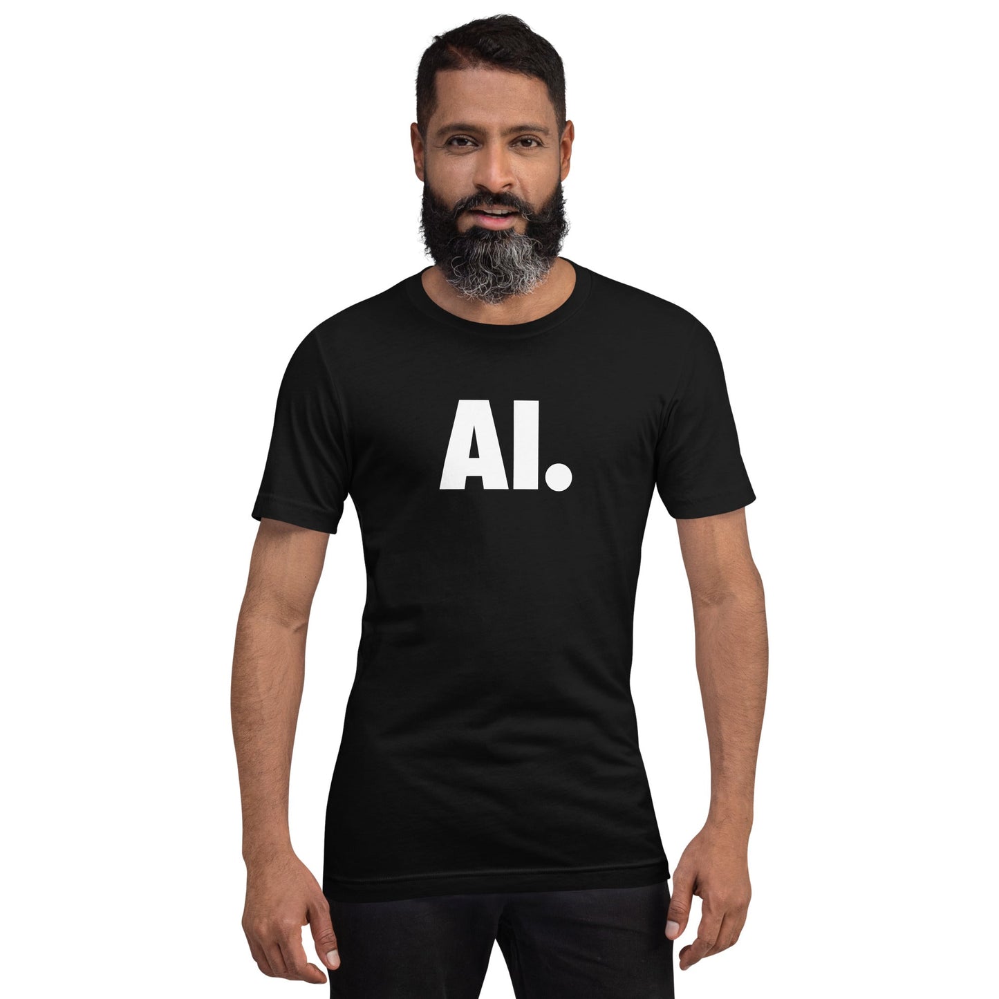 Product mockup photo of the AI Full Stop T Shirt (unisex).