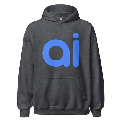 Product mockup photo of the ai Hoodie (unisex) Dark Heather / M.