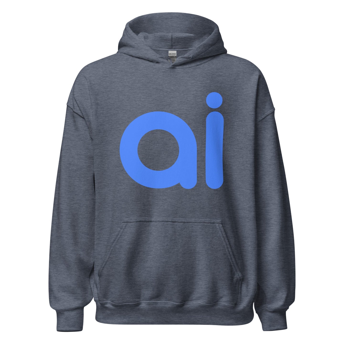 Product mockup photo of the ai Hoodie (unisex) Heather Sport Dark Navy / M.