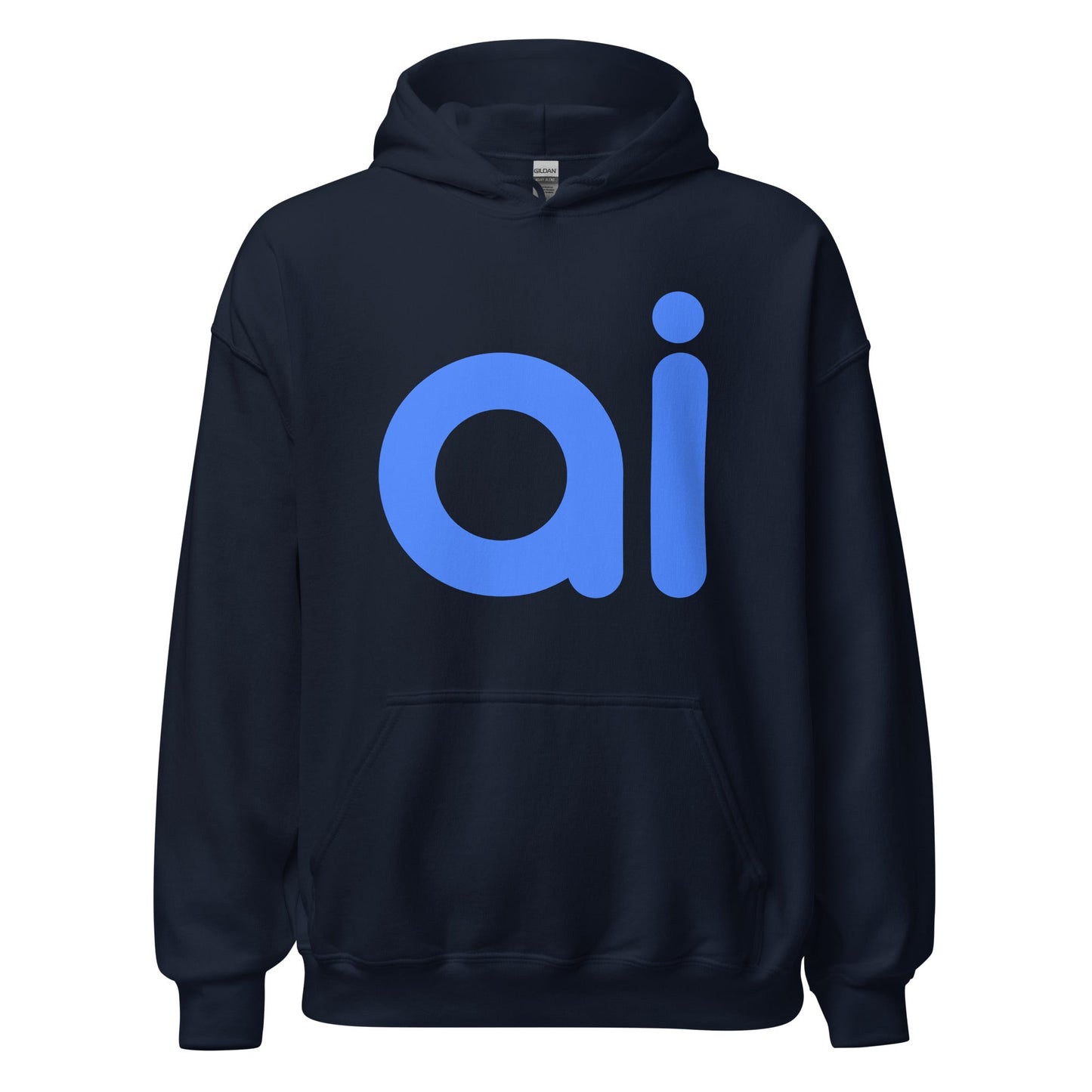 Product mockup photo of the ai Hoodie (unisex) Navy / M.