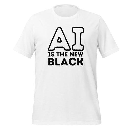 Product mockup photo of the AI is the New Black T Shirt (unisex) M.
