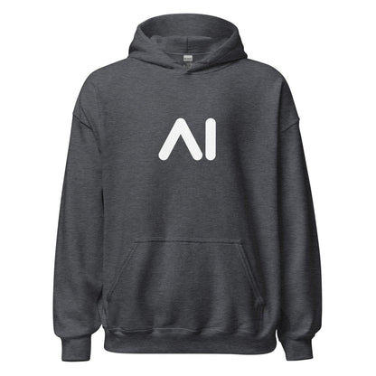 Product mockup photo of the AI Logo Hoodie 2 (unisex) Dark Heather / M.