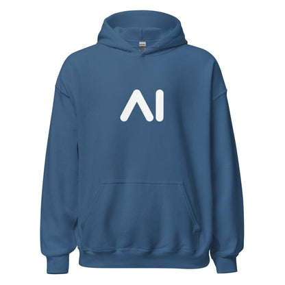 Product mockup photo of the AI Logo Hoodie 2 (unisex) Indigo Blue / M.