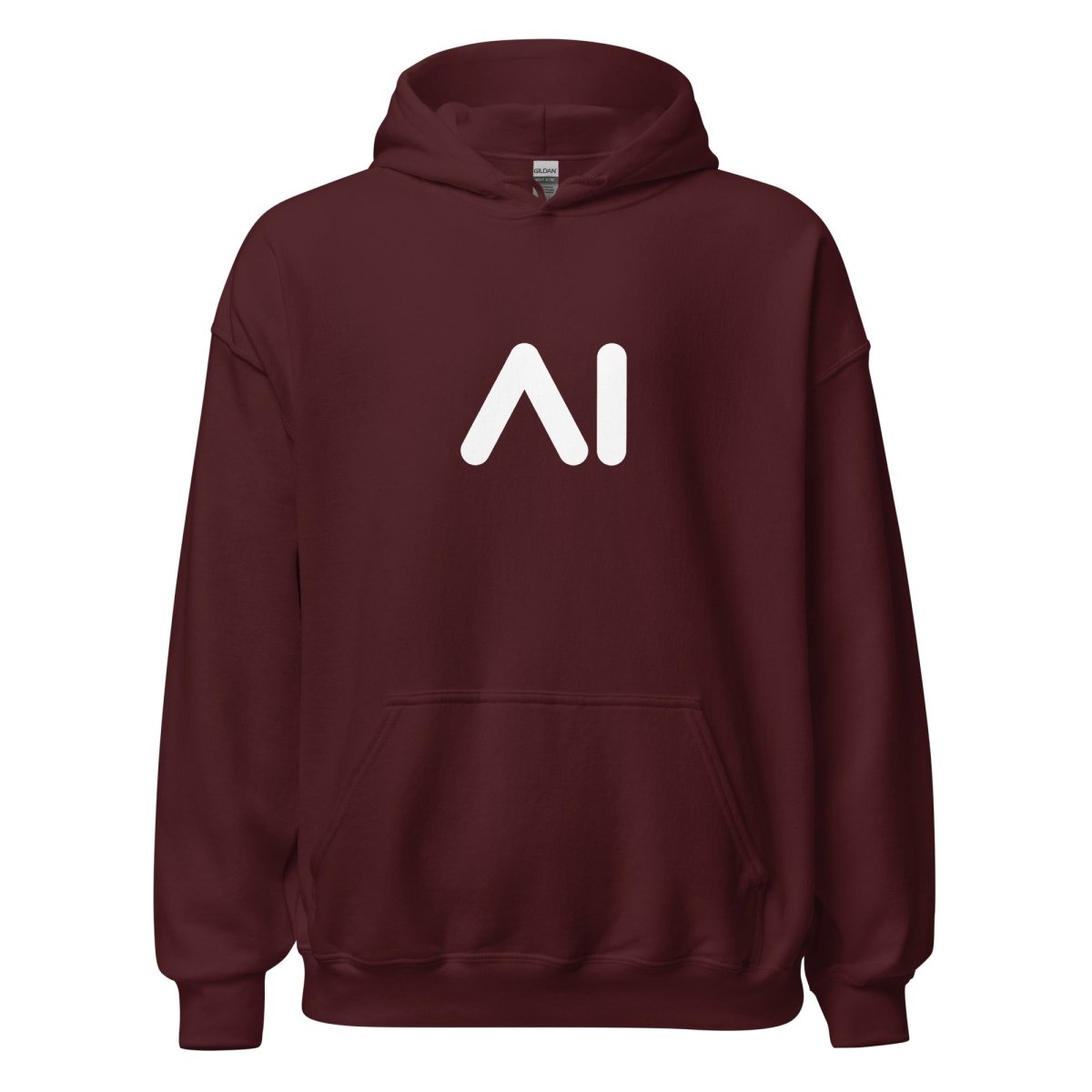 Product mockup photo of the AI Logo Hoodie 2 (unisex) Maroon / M.