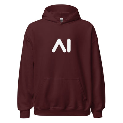 Product mockup photo of the AI Logo Hoodie 2 (unisex) Maroon / M.