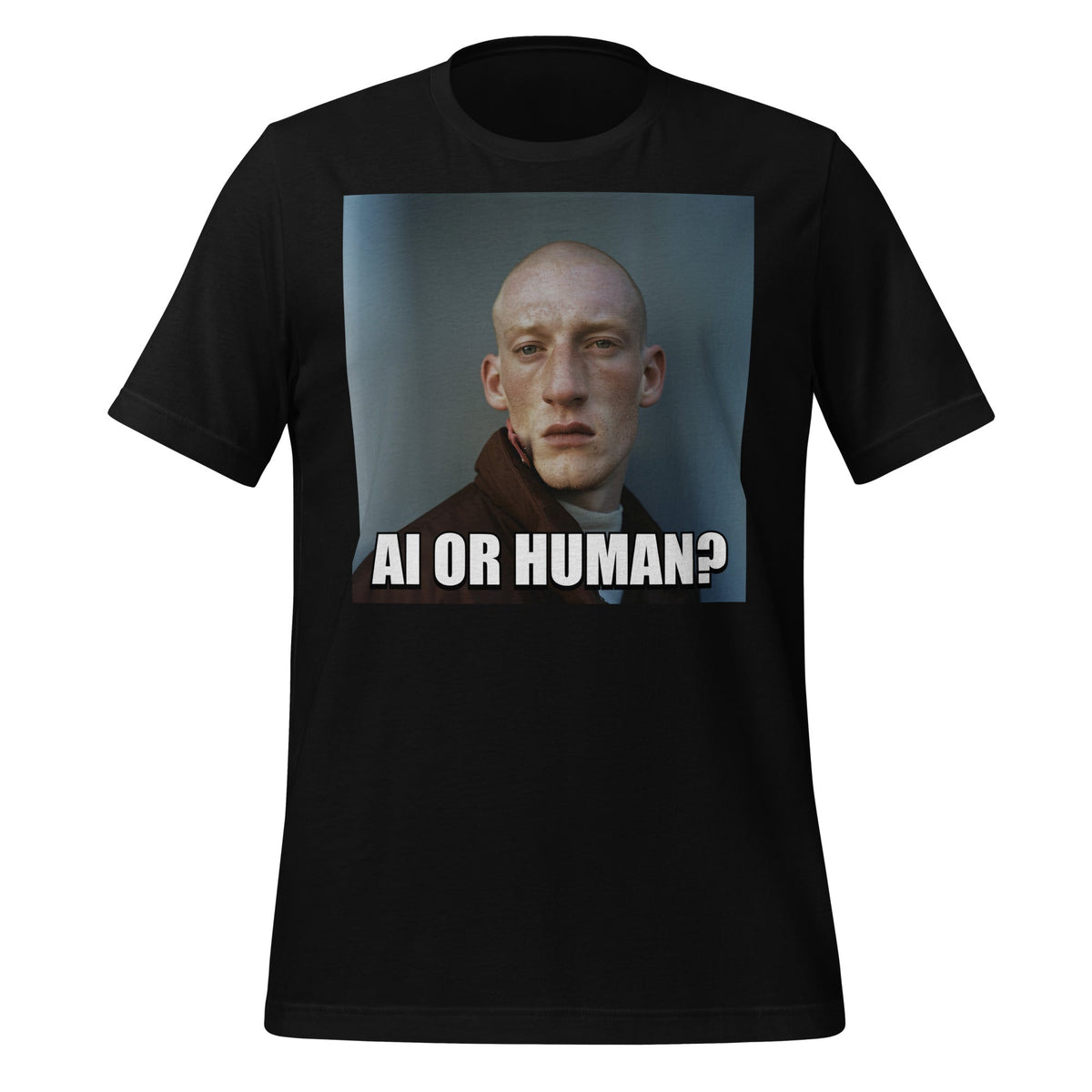 Image of the AI or Human? Portrait Meme T-Shirt (unisex) Black / M.