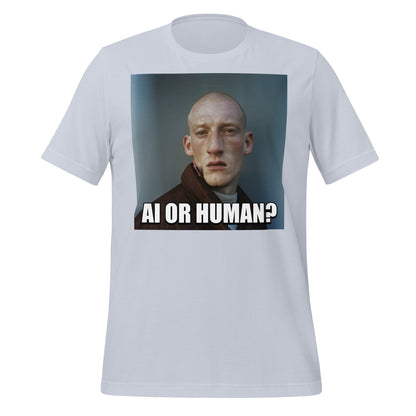 Image of the AI or Human? Portrait Meme T-Shirt (unisex) Light Blue / M.