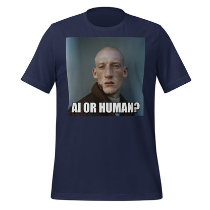 Image of the AI or Human? Portrait Meme T-Shirt (unisex) Navy / M.