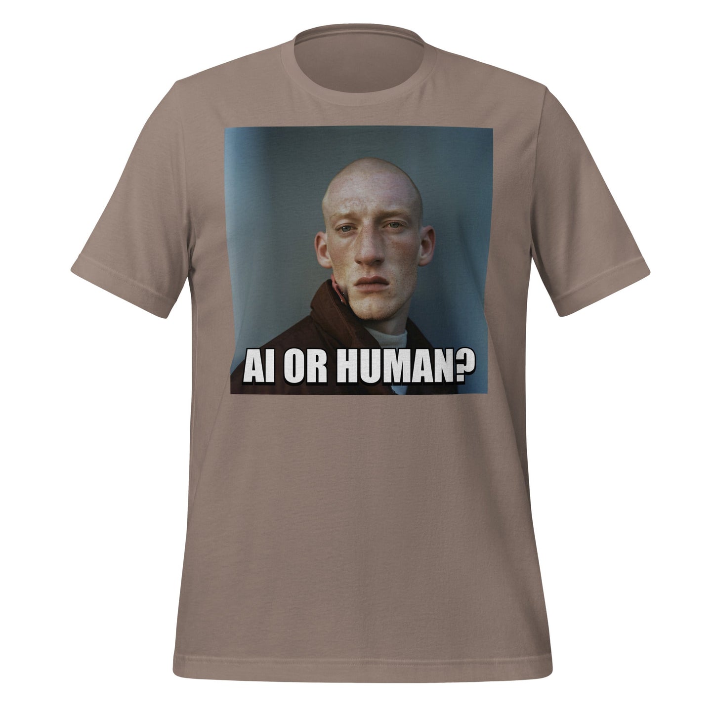 Image of the AI or Human? Portrait Meme T-Shirt (unisex) Pebble / M.