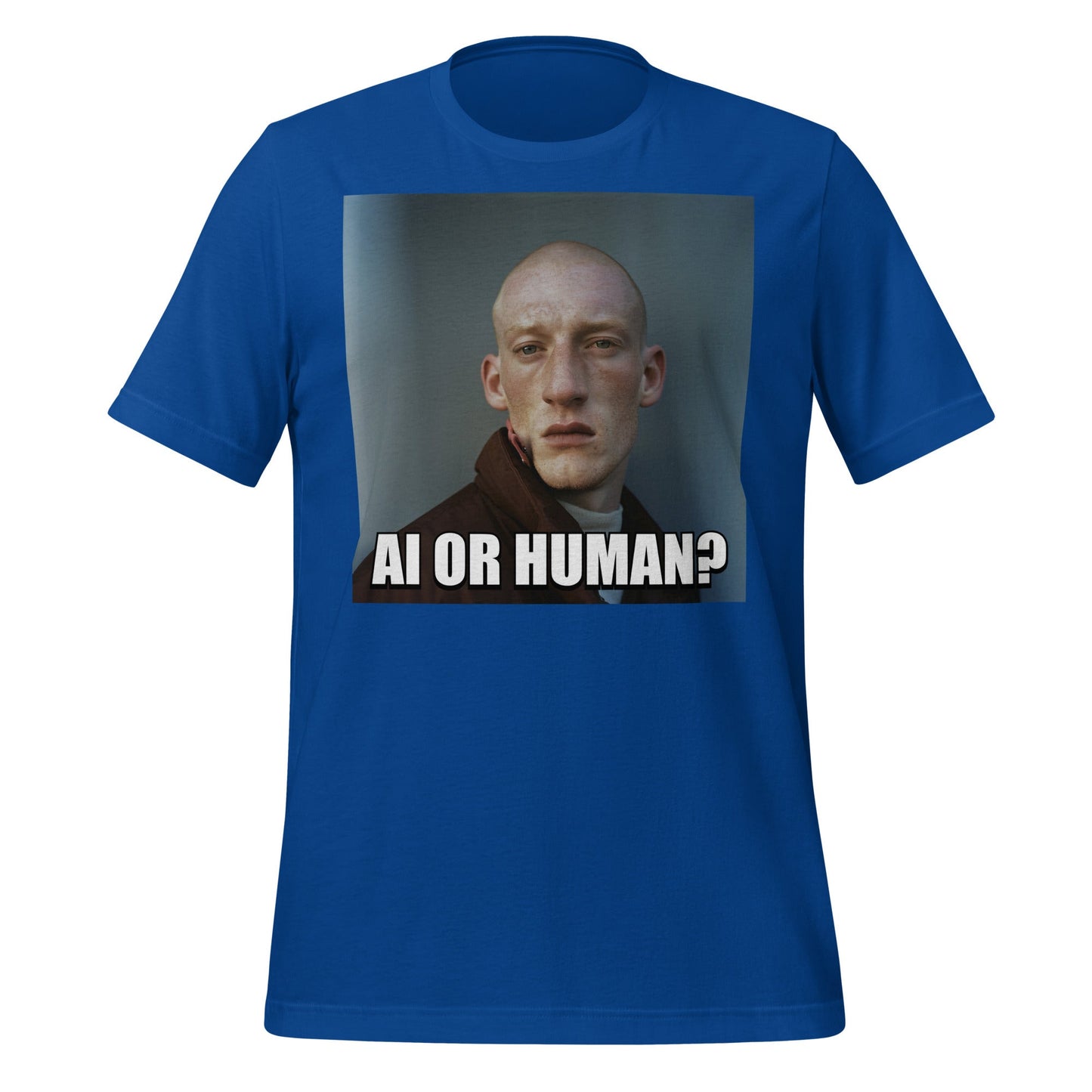 Image of the AI or Human? Portrait Meme T-Shirt (unisex) True Royal / M.