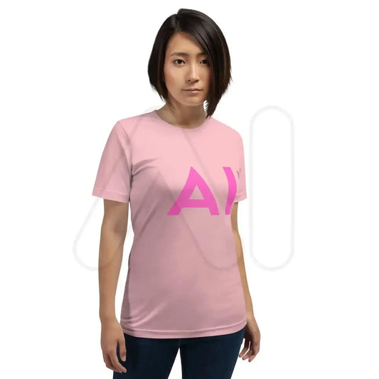 Product mockup photo of the AI Pink T Shirt (unisex).