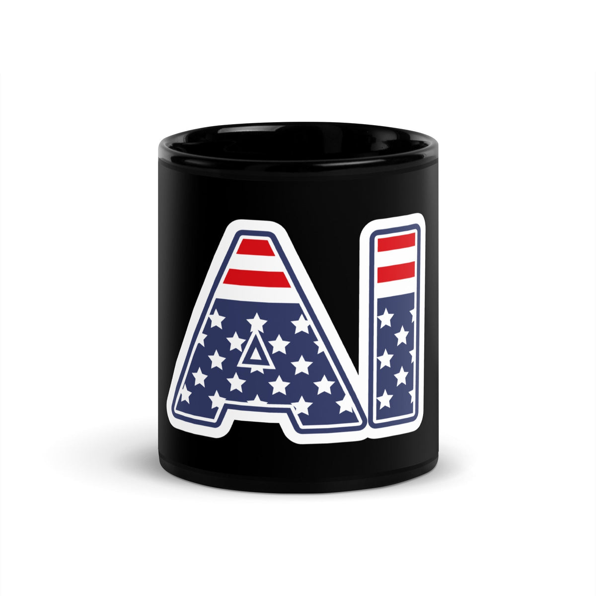 Image of the AI Stars and Stripes Black Glossy Mug 11 oz.