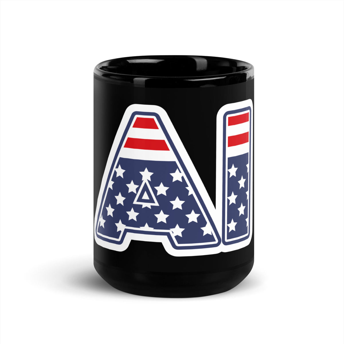 Image of the AI Stars and Stripes Black Glossy Mug 15 oz.