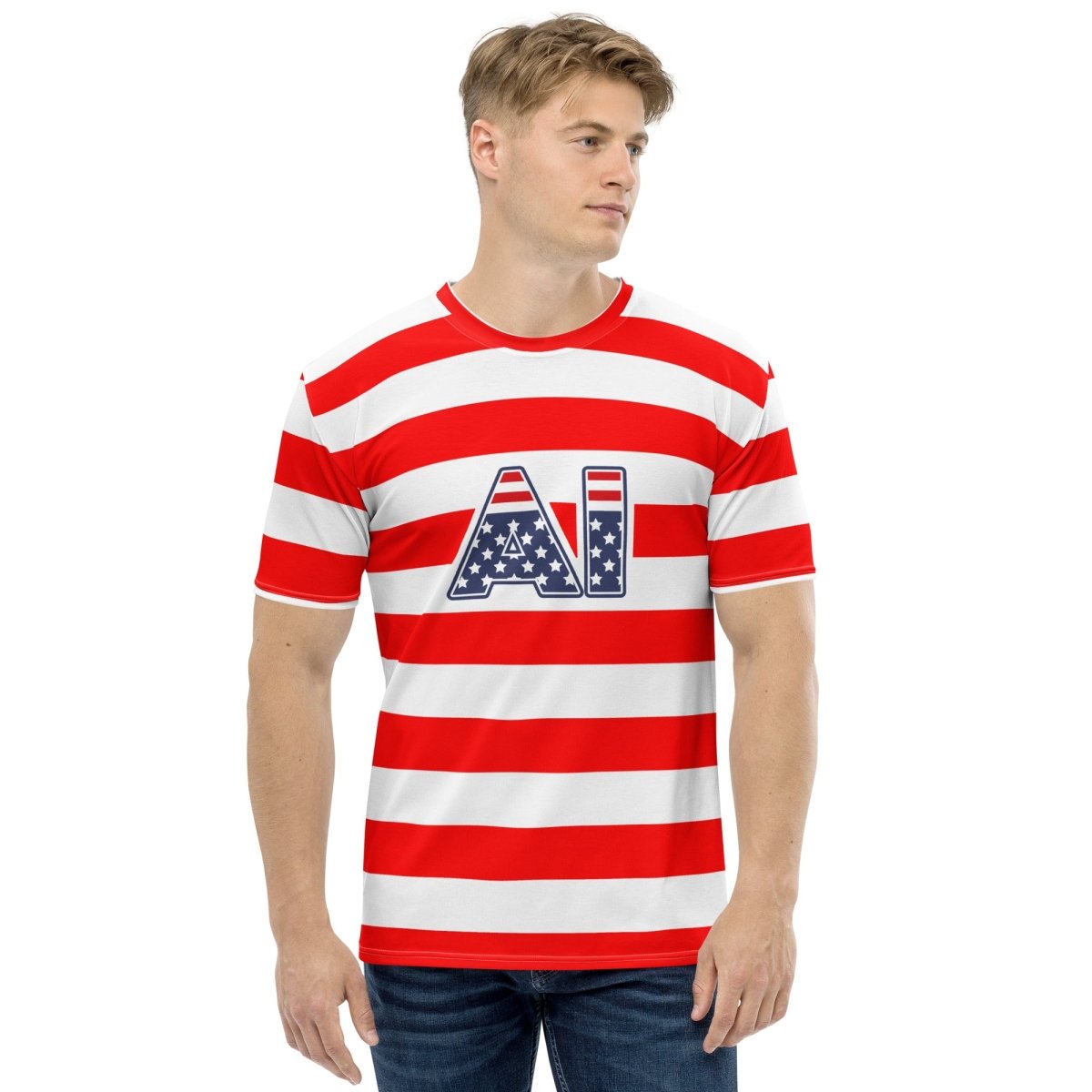 Product mockup photo of the AI Stars and Stripes T Shirt 2 (men).