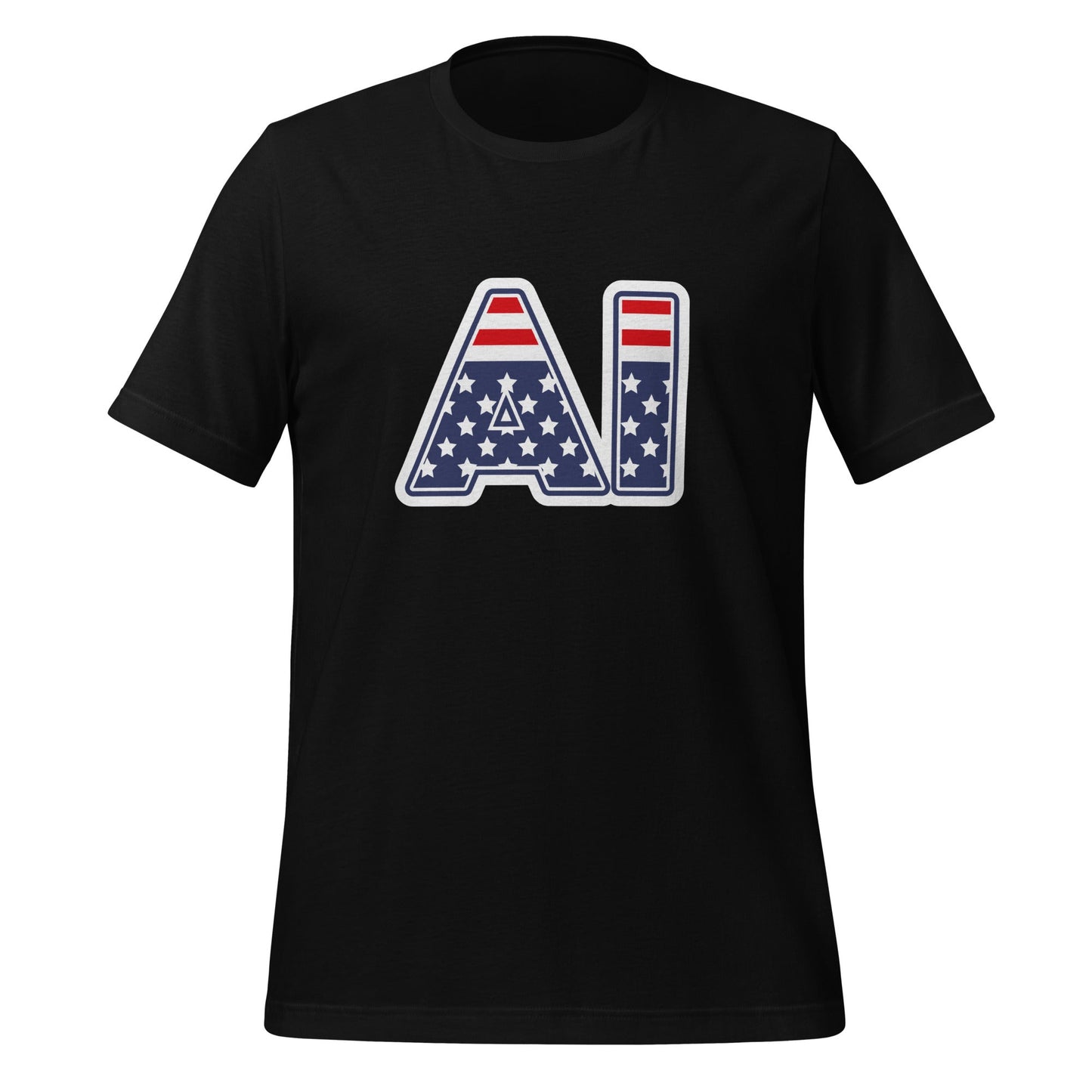Product mockup photo of the AI Stars and Stripes T Shirt (unisex) Black / M.