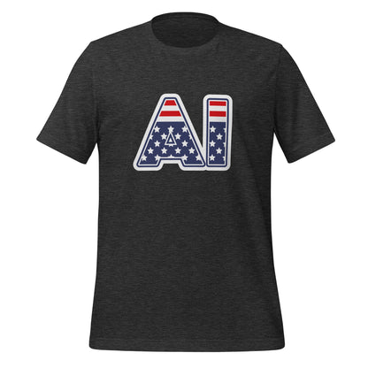 Product mockup photo of the AI Stars and Stripes T Shirt (unisex) Dark Grey Heather / M.