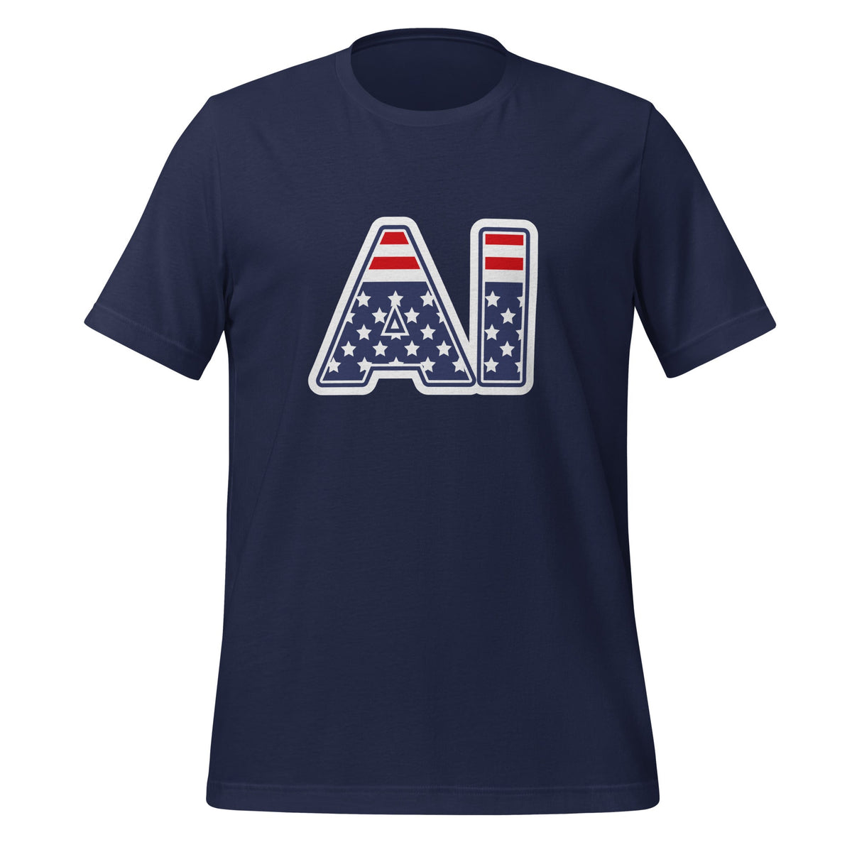 Product mockup photo of the AI Stars and Stripes T Shirt (unisex) Navy / M.