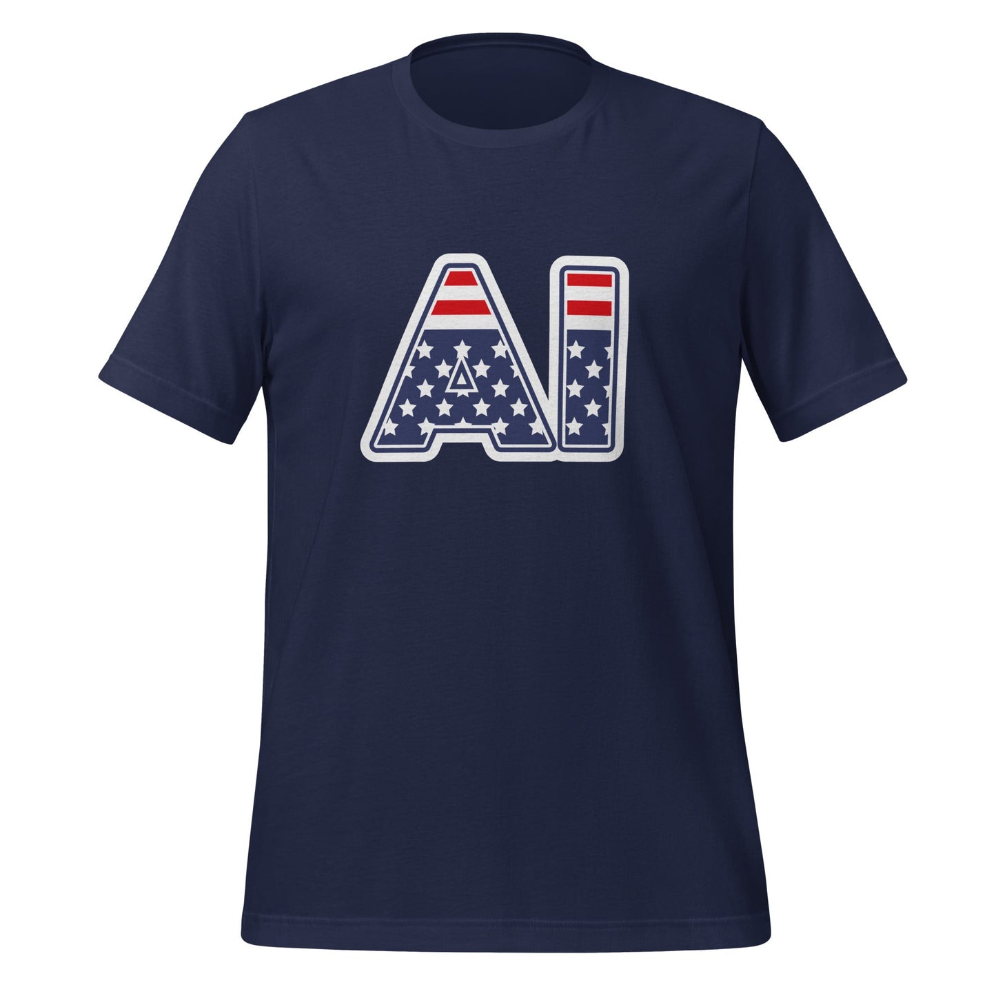 Product mockup photo of the AI Stars and Stripes T Shirt (unisex) Navy / M.