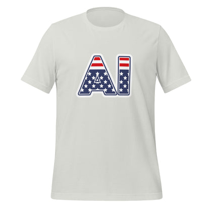 Product mockup photo of the AI Stars and Stripes T Shirt (unisex) Silver / M.