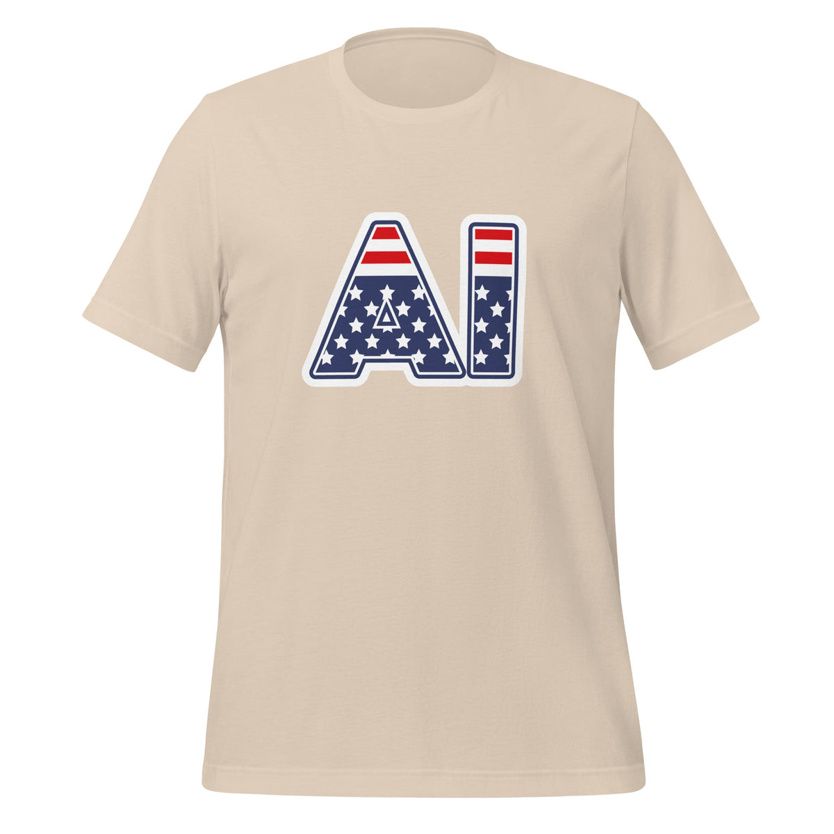 Product mockup photo of the AI Stars and Stripes T Shirt (unisex) Soft Cream / M.