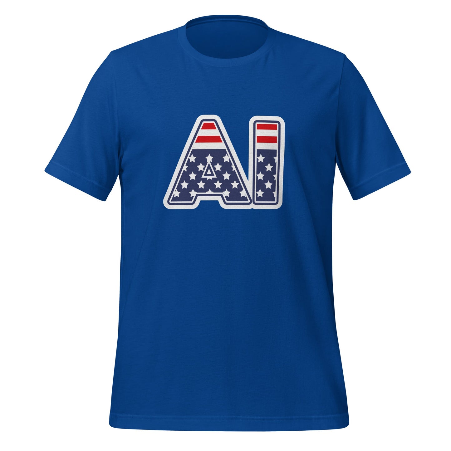 Product mockup photo of the AI Stars and Stripes T Shirt (unisex) True Royal / M.