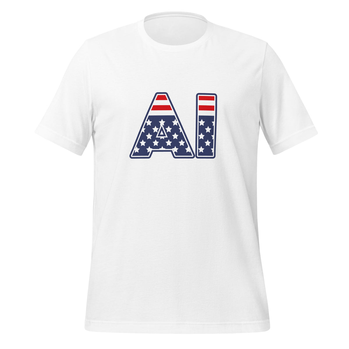 Product mockup photo of the AI Stars and Stripes T Shirt (unisex) White / M.